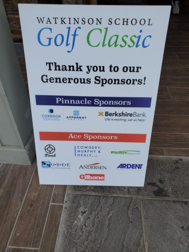 The sign at the entrance of the Watkinson Golf Classic 2024 sponsors, with OREE included as one of the Ace Sponsors.